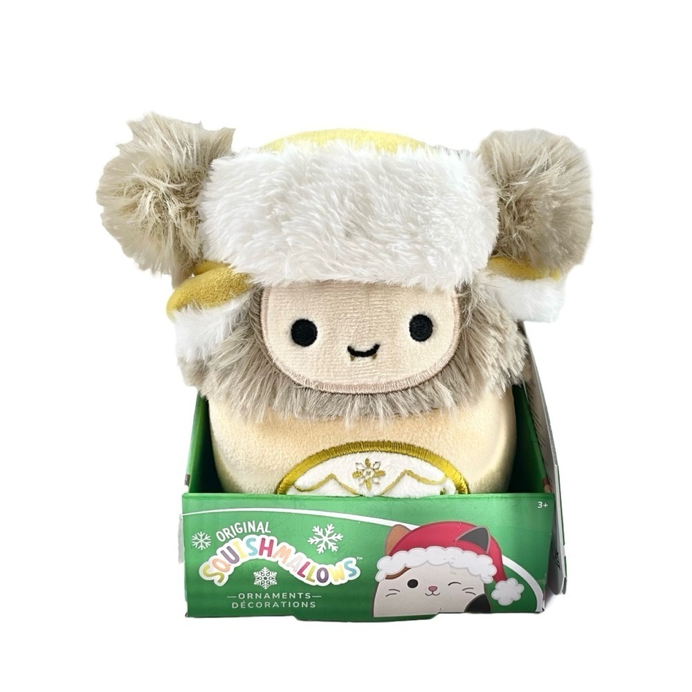 Squishmallows Holiday Ornament Dray, 4” Plush Cream Yeti with Hat, BNWT
